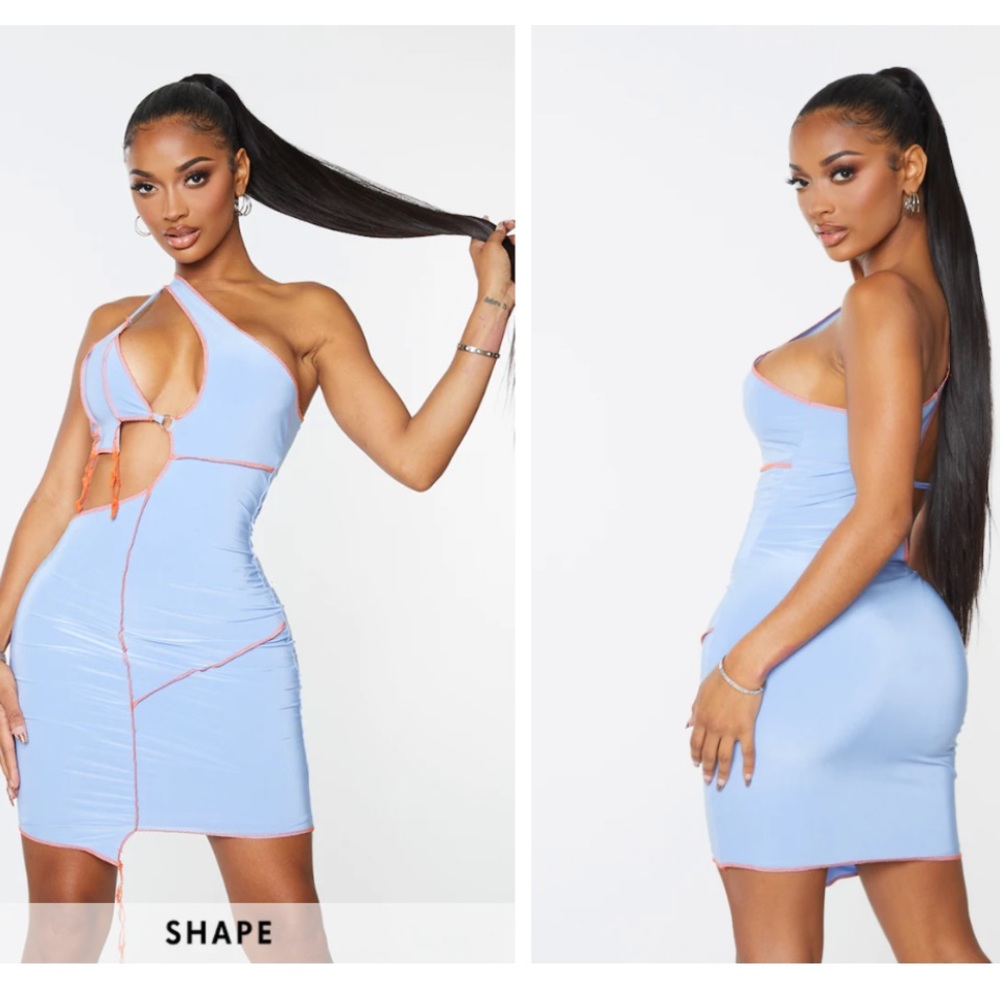 Blue Slinky Overlock Ring Cut Out Bodycon Dress